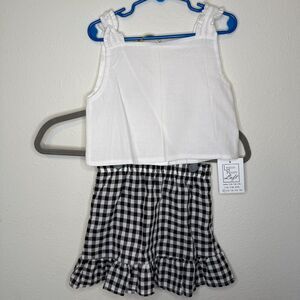 Girls’ 2-Piece Set | Size 3-4 Years | White Tank & Gingham Peplum Skirt | NWT